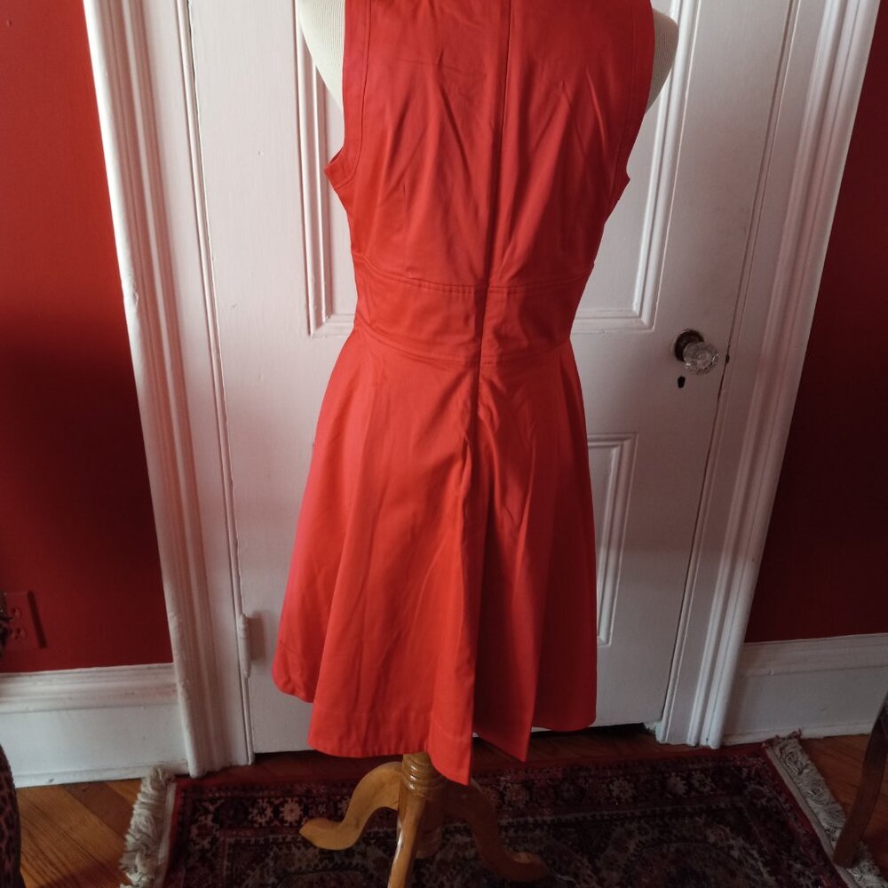 FRENCH CONNECTION DEEP CORAL COTTON SLEEVELESS DRESS NEW NWOT 8 - Picture 4 of 11